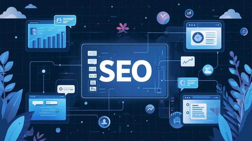 SEO topic research process connecting search queries, customer questions and related content ideas
